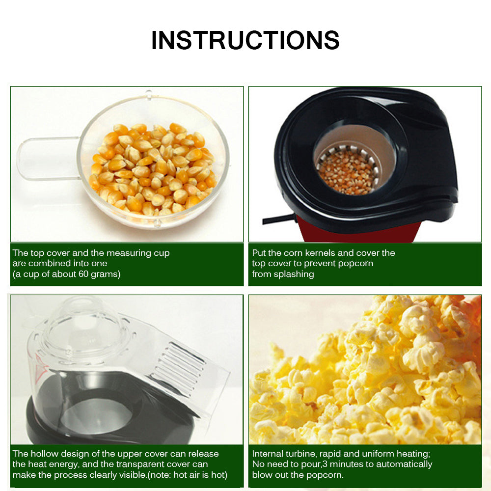 Hot Air Popcorn Maker 1200W Fat-Free Popcorn