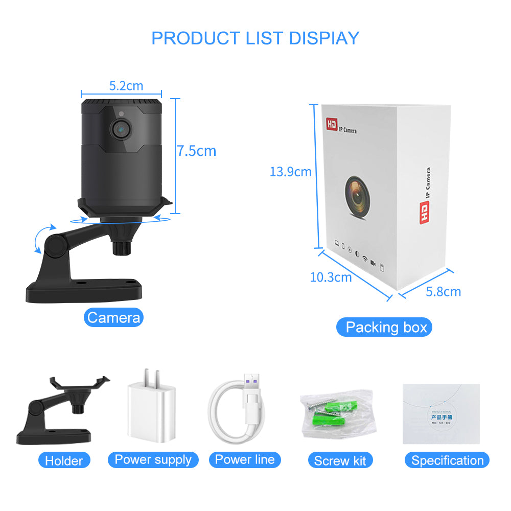 HD 2MP 1080P Mini Cameră Wifi fără fir Cameră Ip cu viziune de noapte
